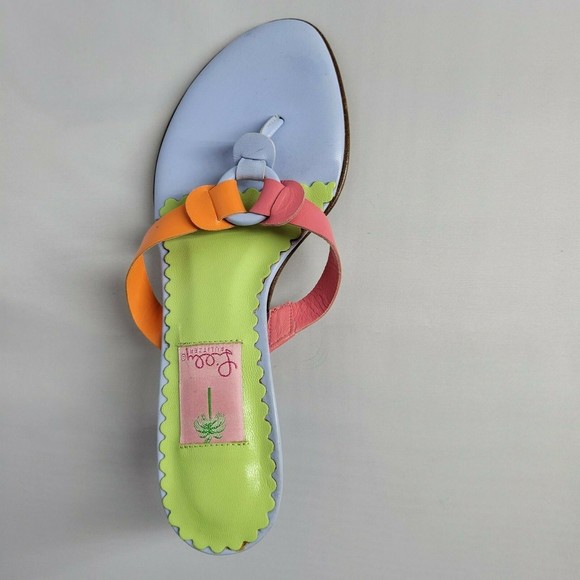 Lilly Pulitzer Leather Flower Sandals Slip On Italy Heel Thong Mule Size 8 - Picture 5 of 9